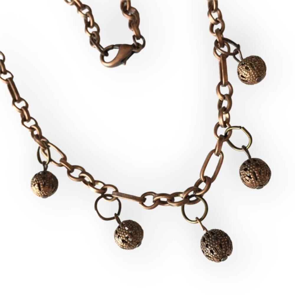 Copper tone dangling ball collar necklace